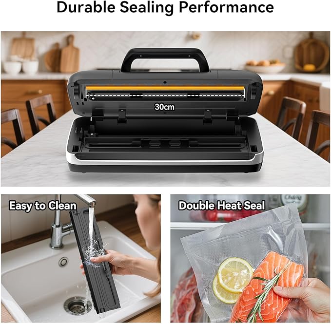 85Kpa Vacuum Sealer for Food, Full Automatic Vacuum Sealer Machine with Double Heat Seal, Easy-Lock Handle, Built-in Cutter, 1 Bag Rolls and 10 pcs Pre-cut Bags