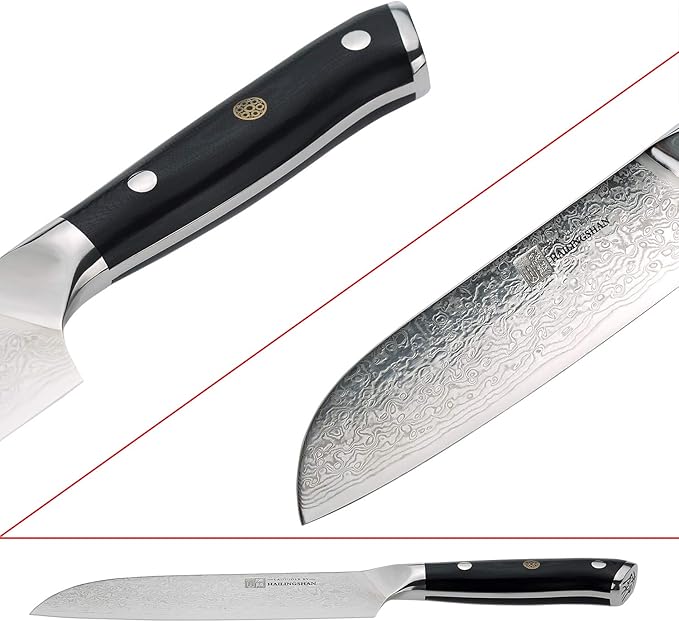 Qin Dynasty Series Santoku knife Pro Kitchen Knife 6.8 Inch Chef's knife High Carbon Damascus Steel Sharp paring knife with Ergonomic Handle