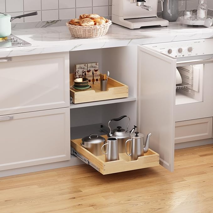 Wood Pull Out Cabinet Organizer 23" W x 21" D, Heavy-Duty Sliding Drawers for Inside Cabinets Storage and Organization for Kitchen, Pantry, Bathroom