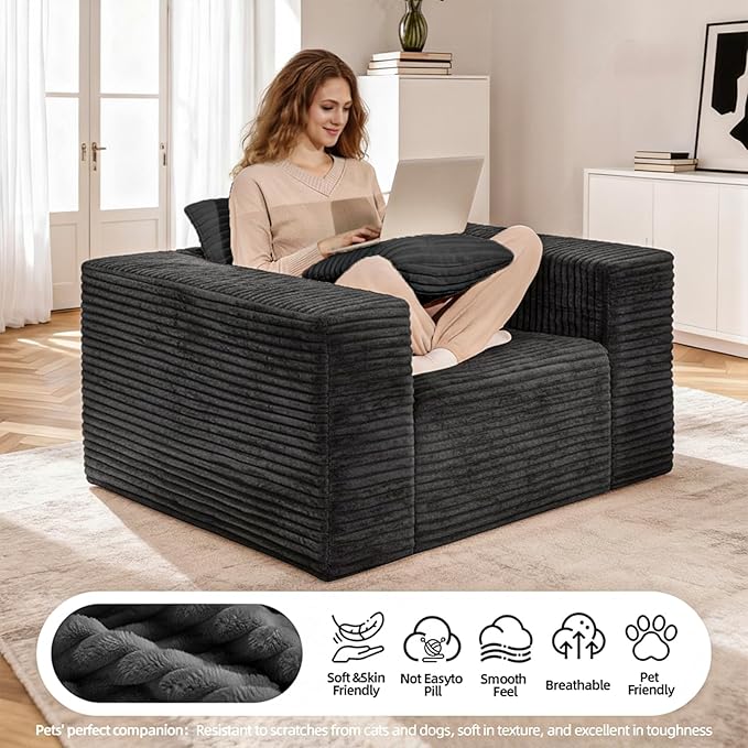 Single Cloud Sofa, Giant Bean Bag Chair with High Backrest & Wider Armrest, Foam Boneless Couch for Oversized Spaces, Comfy Furry Sofas with Pillows for Living Room, Bedroom, Apartment, Dorm, Office