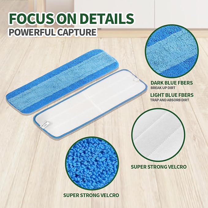 12 Pack Microfiber Cleaning Pads for Bona Mop, Reusable Microfiber Mop Pads for 18 Inch Mop, Hardwood Floor Replacement Cleaning Mop Pads, Machine Washes