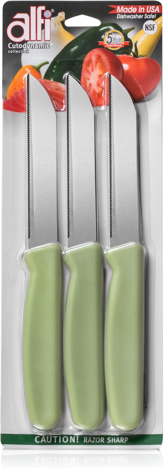 Alfi All-Purpose Knives Aerospace Precision Pointed Tip - Home And Kitchen Supplies - Serrated Steak Knives Set | Made in USA (Sage)