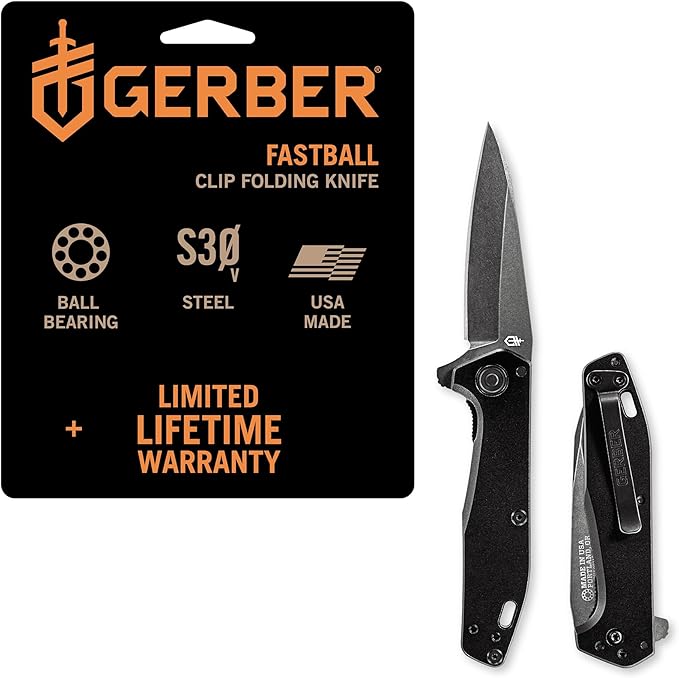 Gerber Gear Fastball - Slim, Lightweight Folding Knife with Lock Release - Pocket Knife with 3-Position Clip - EDC Gear - 3" - Made in USA - Black