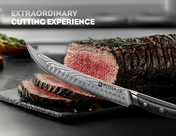 WIZEKA Carving Knife-10 Real Damascus Breaking Knife,Razor Sharp Butcher knife Curved Scimitar Brisket Knife for Meating Cutting with G10 Handle