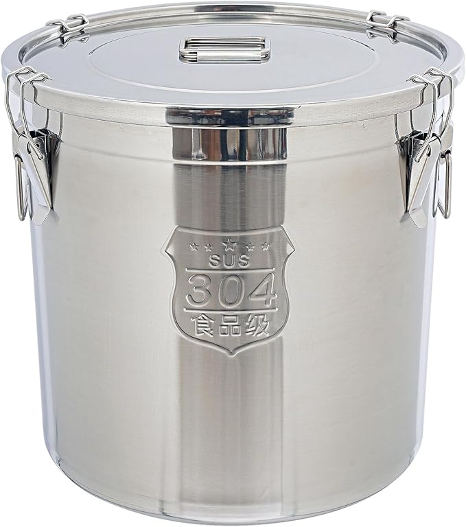 DYNAMI 12.7Gal 304 Stainless Steel Rice Storage Container,Extra Large Food Grade Canister,40-90Lbs Sealed Rice Bucket with Airtight Lid and Locking Buckle,for Rice, Flour, Grain (48L)