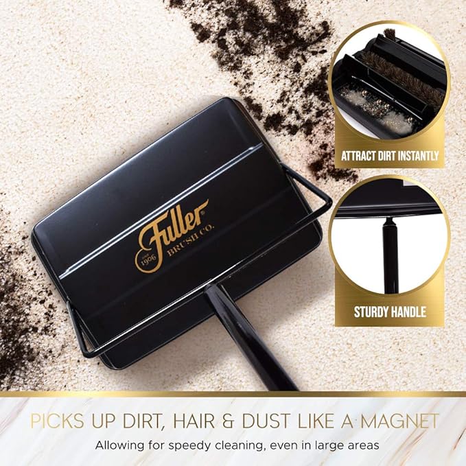 Fuller Brush 17027 Electrostatic Carpet & Floor Sweeper - 9" Cleaning Path - Lightweight - Ideal for Crumby Messes - Works On Carpets & Hard Floor Surfaces - Black