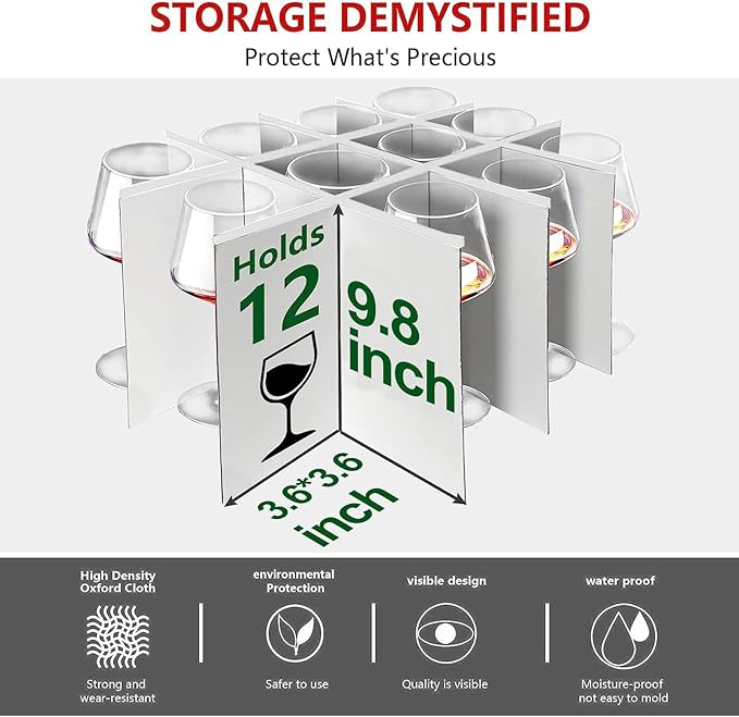 homyfort Wine Glass Stemware Storage Cases, China Storage Containers Box with Dividers Hard Shell for 12 Crystal Glassware,Goblets,Wine Glasses,Drinkware Packing & Moving (Grey)