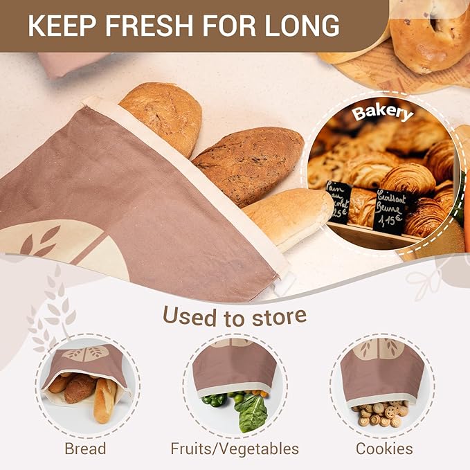 Reusable Beeswax Bread Bags for Homemade Bread (2 Pack) – Extra Thick Cotton, XL Natural Cotton Beeswax Bags, Sourdough Bag, Beeswax Bag, Sourdough Storage,