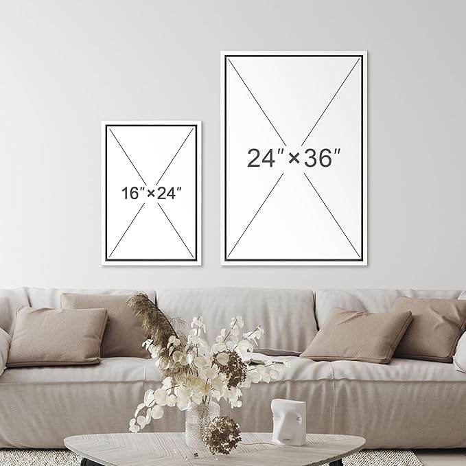SIGNFORD Framed Canvas Print Wall Art Set Tropical Island Palm Leaf Geometric Collage Abstract Nature Illustrations Modern Art Decorative Minimalist Floral Botanical for Bedroom - 16"x24"x2 White