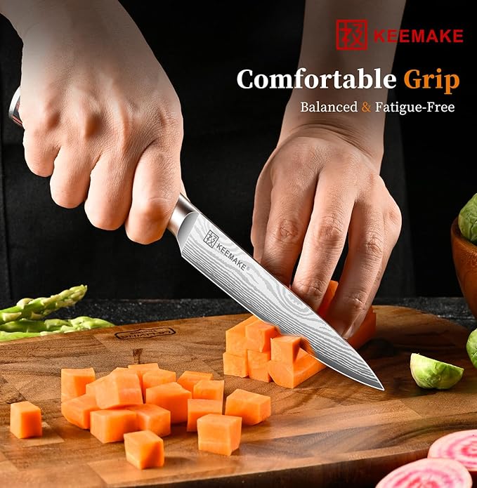 KEEMAKE Kitchen Utility Knife, 5 Inch Paring Knife, Ultra Sharp High Carbon Stainless Steel, Tomato Knife for Fruit and Vegetable Cutting with Ergonomic Handle, Chef Knife for Kitchen