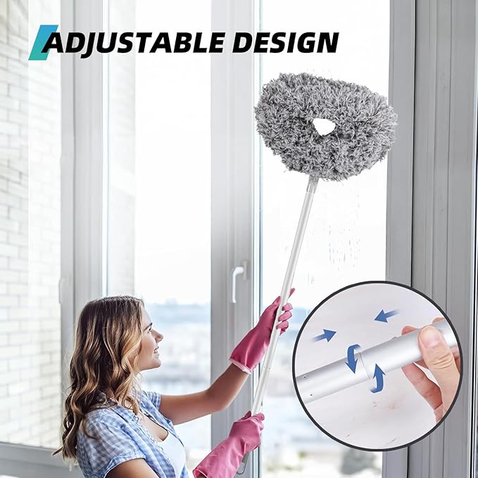 DRQ Ceiling Fan Cleaner Duster, Reusable Microfiber Duster with Extension Pole, 13 to 48 Inch Fan Blade Cleaner, Removable Dusters for Cleaning Walls Bookshelves Door Window Top (Grey)