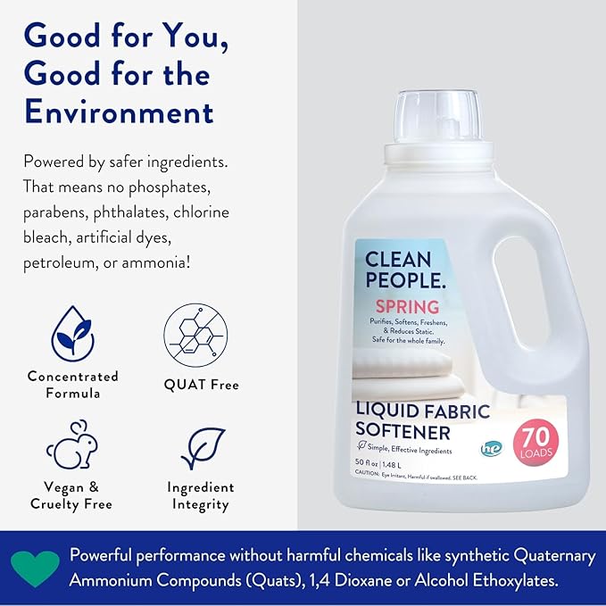 The Clean People Liquid Fabric Softener - Softens & Removes Static Cling - Vegan (100 Fl Oz, Spring)