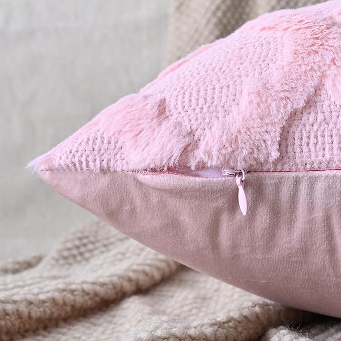 Set of 2 Soft Moroccan Throw Pillow Covers 24x24 Inch Plush Boho Decorative Pillow Cover Accent Cushion Case for Couch Sofa Bed, Light Pink