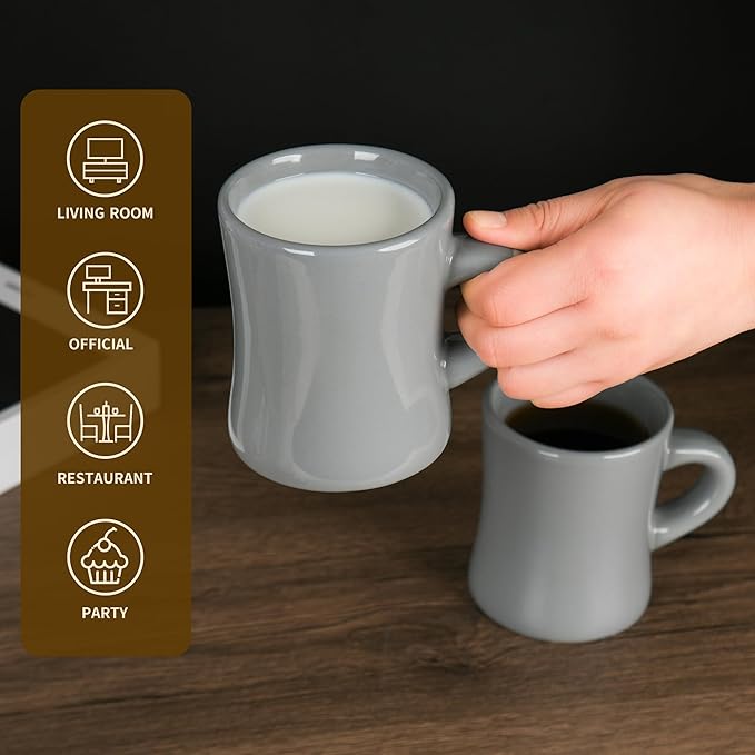 11oz White Diner Coffee Mug Set of 4 Ceramic Mugs Great for Kitchen Set, Travel, and Hot Tea (Grey)