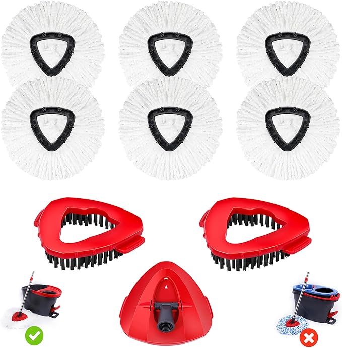 6 Pack Mop Replacement Heads Compatible with Oceda EasyWring 1-Tank System - Includes 2 Mop Scrub Brush Head, Microfiber Mop Refills, Easy Cleaning Mop Head Replacement(White)
