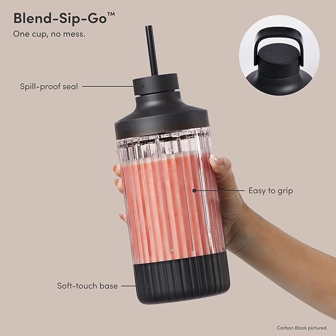 Beast Mega 1200 | Premium Countertop Blender | Smoothies, Shakes, Sauces, Dips, Soups | Blends Ice and Frozen Fruit | Includes Extra Lids and Straw System | 1200W | (Cloud White, 120V)