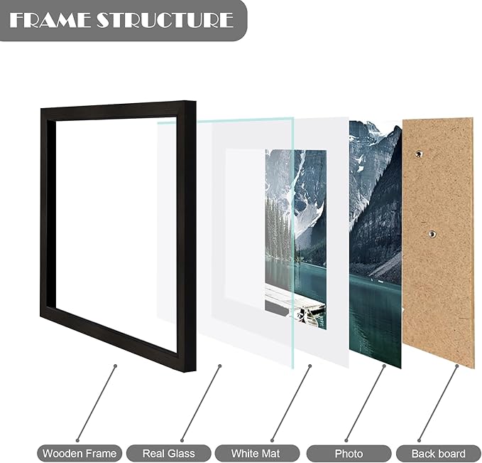 6x6 Black Picture Frames set of 3, Made of Wooden and Real Glass Square Photo frame - Displays 4x4 Picture With Mat or 6 x 6 Without Mat, Desktop & Wall Collage Frame set