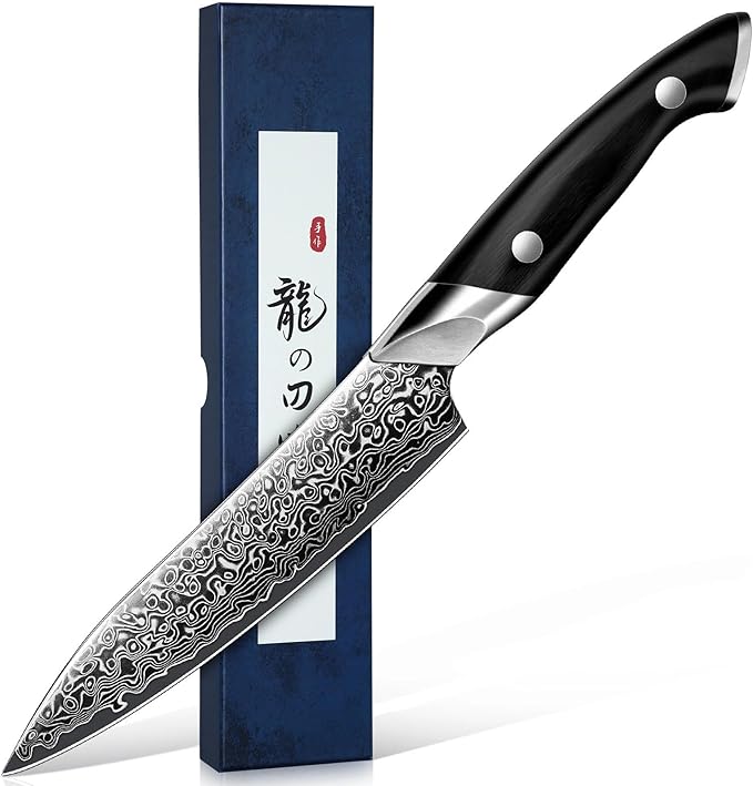 DRAGON RIOT Japansec Paring Knife 5 inch, VG-10 Steel Fruit Knives, Japanese Peeling Knife with Ergonomic Wood Handle