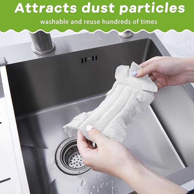 Zubebe 6 Pcs Duster Refill Reusable Fleece Duster Refills Feather Flat Dusters Multi Surface Washable Cleaning Pads Tools for Home, Blinds, Car, Pet, Furniture, Fans (White)