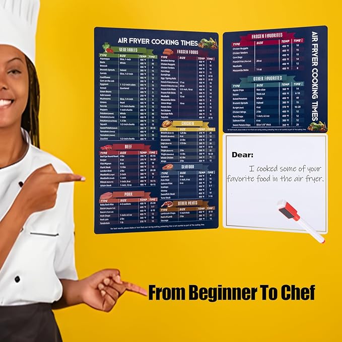 Easy Air Fryer Magnetic Cheat Sheet For Beginners and Expert Users, Air Fryer Cooking Time Magnet Sheet, Air Fryer Cooking Guide, Kitchen Gadgets,Air Fryer Accessories