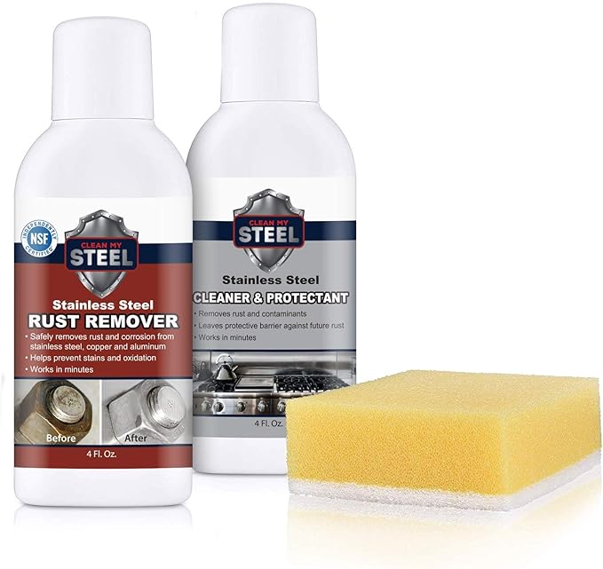 – Stainless Steel Rust Stain Remover Kit with Protector – Fast Acting for Commercial Equipment Rust Cleaner for Appliances, Grills & More – Food-Safe Stainless Steel Cleaner (4 oz)