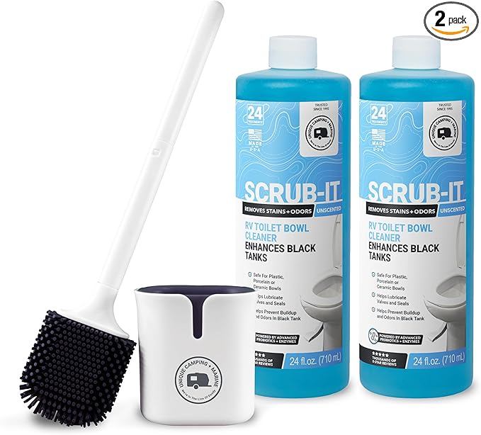 Unique RV Toilet Cleaner Combo Pack - Scrub-It 24 oz. (Pack of 2) and RV Toilet Brush, Packaging May Vary