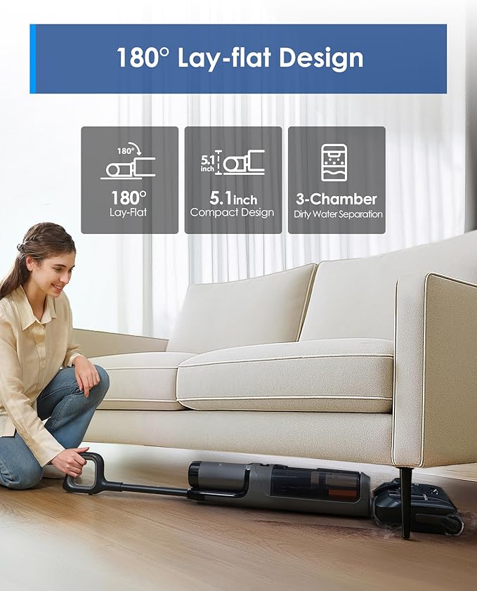 Tineco Floor ONE i6 Stretch Wet Dry Vacuum Cleaner, Vacuum & Mop All in One, 20kpa Powerful Suction, Up to 40 Minutes Runtime, 180° Lay-Flat, Anti-Tangle Design, Full-Path Self-Cleaning&185℉ Flashdry