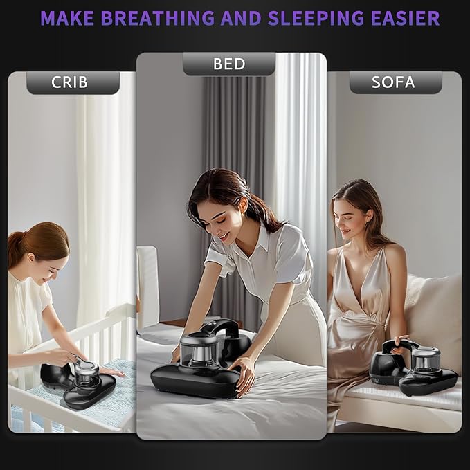 Mattress Vacuum Cleaner, Handheld UV Bed Vacuum Cleaner 16KPa & 12800 Vibrations Per/Min Upgraded Effectively Clean Up Bed, Pillows, Cloth Sofas, Carpets and Ther Fabric Surfaces