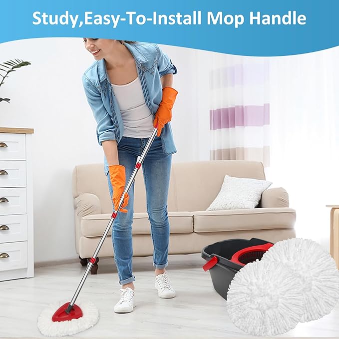 12 Pack Spin Mop Replacements Head, Mop Heads Replace Compatible for Oceda EasyWring 1 Tank System, Deep Cleaning, Microfiber Refills for Hardwood Floors Surface,with 2 Base