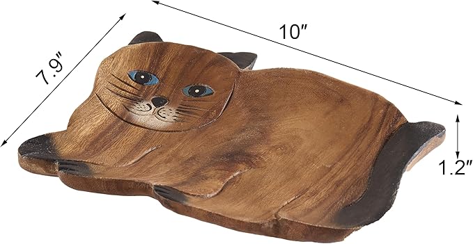 Handcrafted Cat Shaped Decorative Tray, Authentic Thai Wood with Vibrant Hand-Painted Details, Unique Artisan Serving Tray for Home Decor & Display