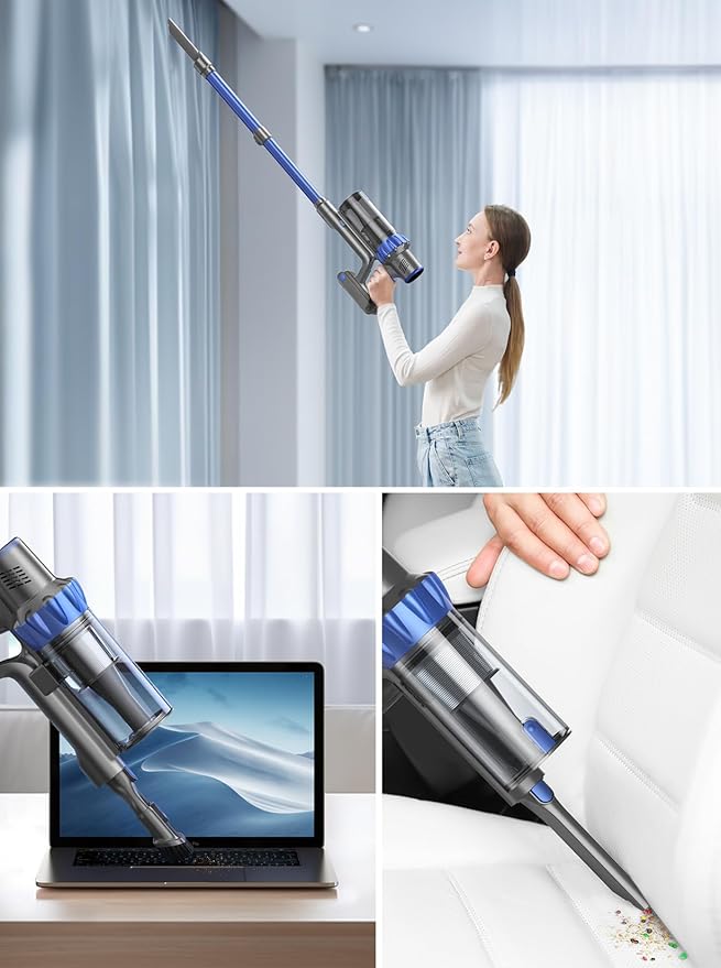 Cordless Vacuum Cleaner, 45KPA 550W Vacuum Cleaners for Home, Stick Vacuum with Color Touch Display, Intelligent Auto Mode, Up to 60Mins, Handheld Vacuum Cleaners for Hardwood Floor Carpet Pet Hair
