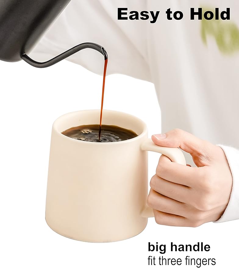 T-WARE 16 Oz Coffee Mugs, Matte Beige Mug Set of 4, Ceramic Mugs Coffee, Solid Color Coffee Cups Ceramic