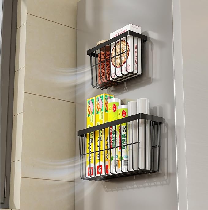 3 Piece Kitchen Cabinet Door Storage Box,Self Adhesive Wall Mounted,Wardrobe/Bathroom/Refrigerator Small Items Organizer,Oil bottle/Seasoning storage(Black)
