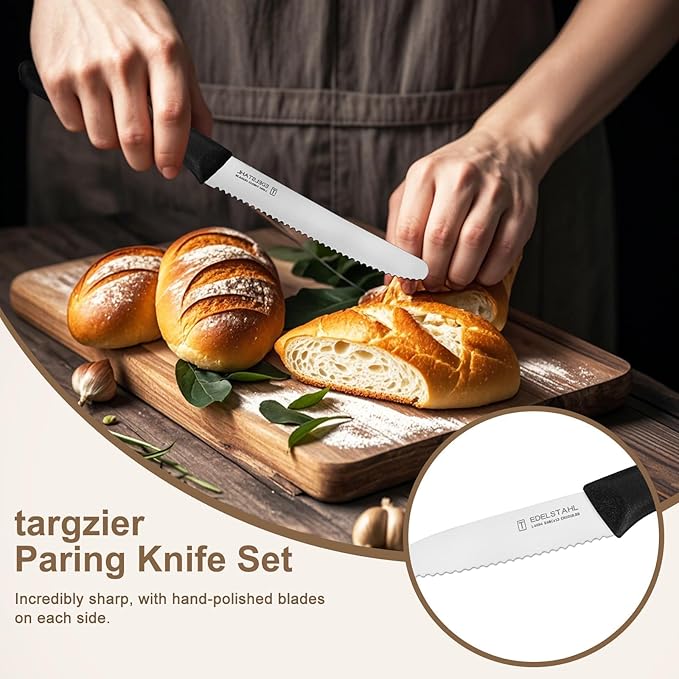 Paring Knife Set 6PCS, Ultra Sharp Kitchen Knives, Cutting & Peeling Knives, Kitchen Knives for Home Essentials, PP Plastic Handle-Black