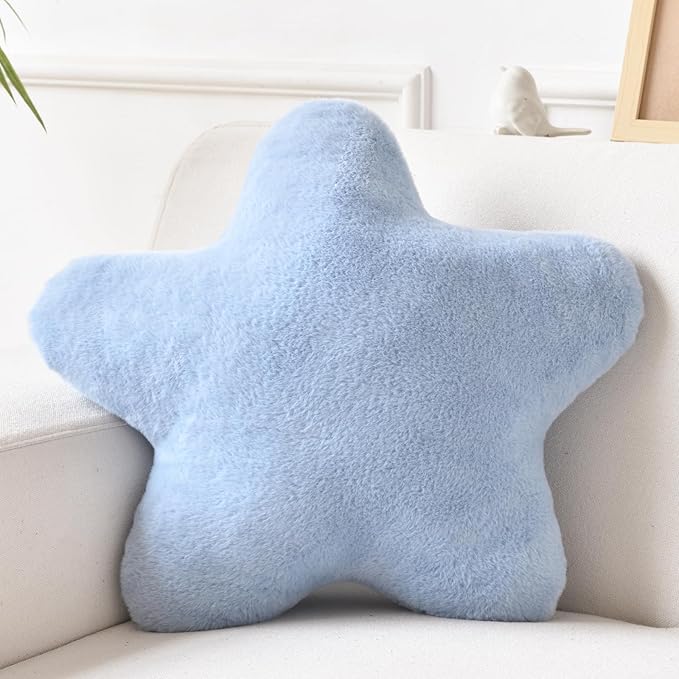 Xiashrk Star Pillow, Decorative Throw Pillows for Bed Couch, 15" Star Shaped Pillow Plush Floor Cushions Room Decor Pillow with Faux Rabbit Fur for Sofa Bedroom Living Room (Grey Blue, 19.6" x 19.6")