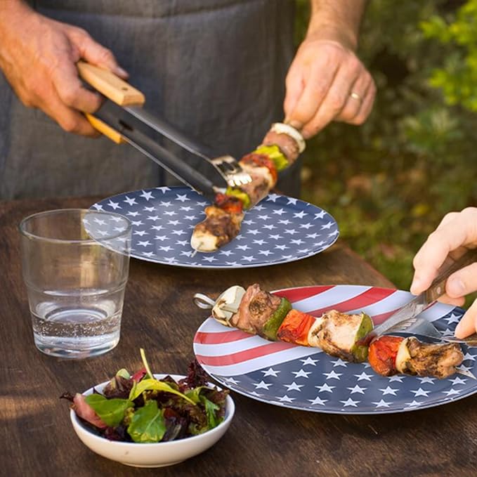 White Melamine Dinner Plates,6pcs Dishes Set,10inch Lightweight Round Plates,Scratch Resistant Unbreakable Serving Dishes,Flag