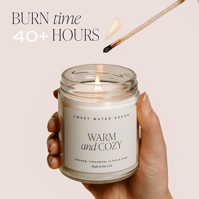 Sweet Water Decor Gingerbread and Spice Candle - Orange, Lemon, and Gingerbread Soy Christmas Candles - Gold Foil Pattern 9oz Clear Jar, 40 Hour Burn Time, Made in The USA
