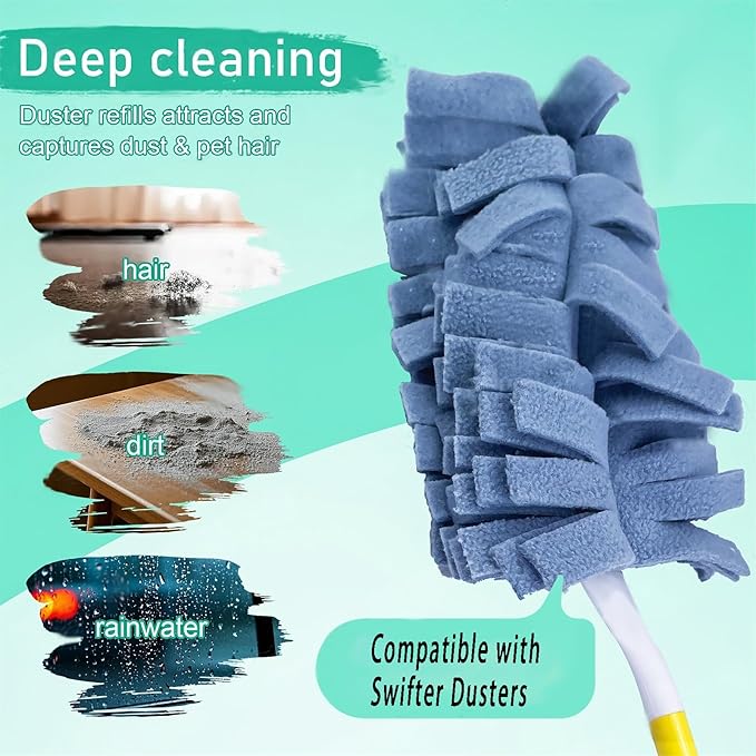 8 Pack 6 Layer Fleece Duster Refills for Swiffer Hand Duster, Zero Waste, 360-degree Cleaning,Reusable and Washable Replacement Dusters for Cleaning Ceiling Fan Hardwoods and Furniture(Multicolour)