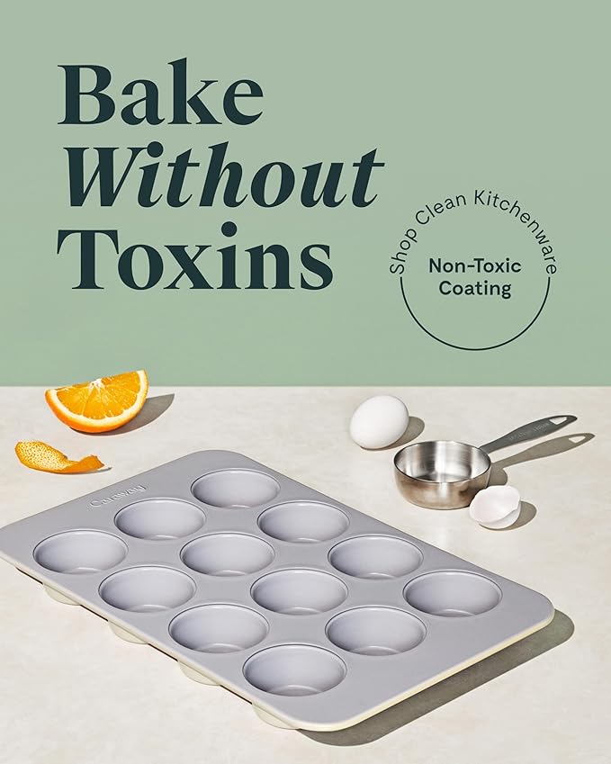Caraway Non-Stick Ceramic 12-Cup Muffin Pan - Naturally Slick Ceramic Coating - Non-Toxic, PTFE & PFOA Free - Perfect for Cupcakes, Muffins, and More - Marigold