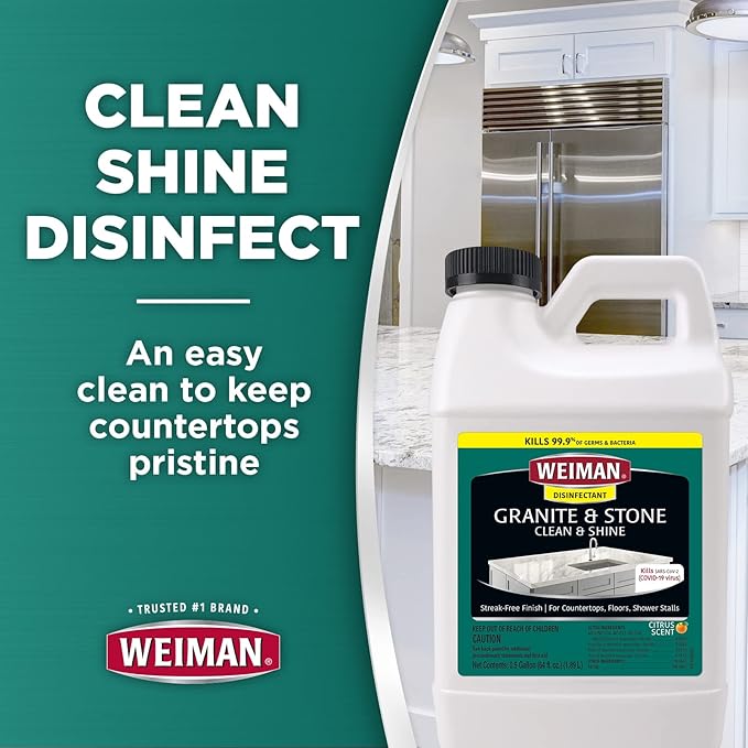 Weiman Disinfecting Granite Cleaner and Polish - 64 Ounce (2 Pack) Safely Cleans and Shines Granite Marble Quartz Quartzite Slate Limestone Corian Laminate Tile Countertop