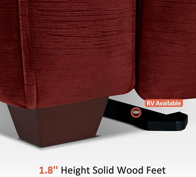 MCombo Zero Wall Recliner Loveseat, Power Recliner Loveseat with Adjustable Headrest, USB A & C Charge Ports, Wood Legs, for Living Room, RVs, Small Spaces (Fabric, ST258M1, Burgundy)