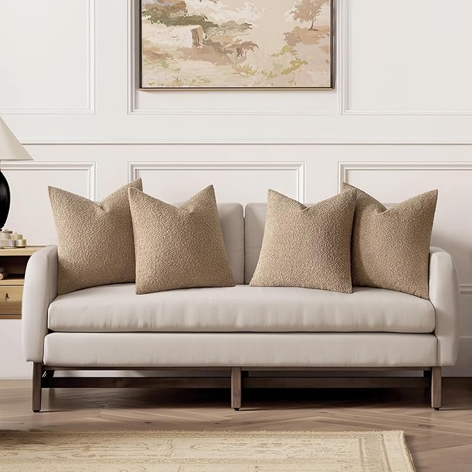 MIULEE Pack of 4 Decorative Textured Boucle Throw Pillow Covers 20x20 Inch Camel Accent Solid Pillow Cases Soft Couch Cushion Covers for Modern Farmhouse Boho Chair Sofa Bed Livingroom Home Decor