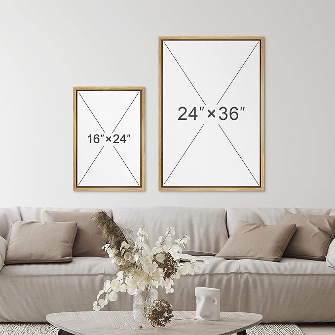 SIGNFORD Framed Canvas Print Wall Art Set Mid-Century Nordic Geometric Ring Plants Abstract Shapes Illustrations Modern Art Decorative Bohemian for Living Room, Bedroom, Office - 16"x24"x2 Natural