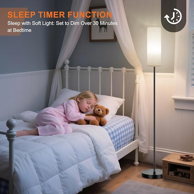 FRIDEKO HOME Floor Lamps for Living Room, Dimmable 3 Colors Temperature, Modern Corner Floor Lamp with Remote, Tall LED Standing Lamps for Kid Room Bedroom, Foot Switch, Beige Shade, 9W Smart Bulb