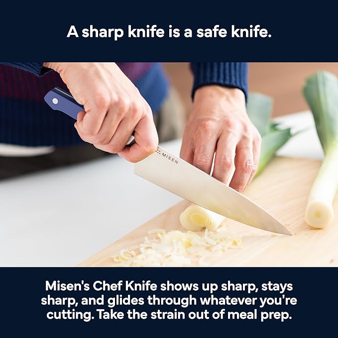 Misen 8" Chef Knife – High Carbon Japanese AUS-10 Stainless Steel – Hybrid German & Japanese Blade – Precision Kitchen Knife for Professionals & Home Cooks – Ultimate Cutting Performance - Blue