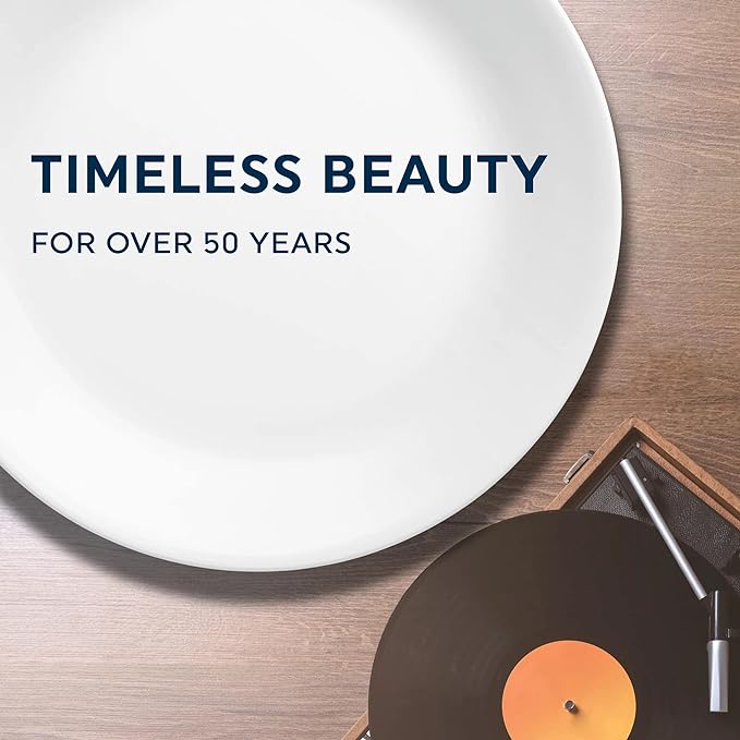 Corelle Vitrelle 8-Piece Dinner Plates Set Triple Layer Glass and Chip Resistant, Lightweight Round Plates, Winter Frost White