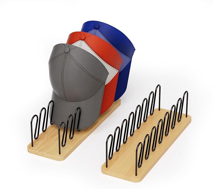 Hat Organizer for Baseball Caps 2 Pack Hat Rack for 14 Baseball Caps Wooden Hat Holder Stand Storage Display Cap Organizer for Closet Shelf