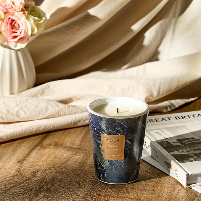 M&SENSE Ocean Breeze Scented Candles for Home, Lead-Free Wick Highly Scented Jar Candles, 14.1 Oz 80 Hours Lasting Burning Candles Gifts for Women, Relaxing Aromatherapy Candle for Stress Relief