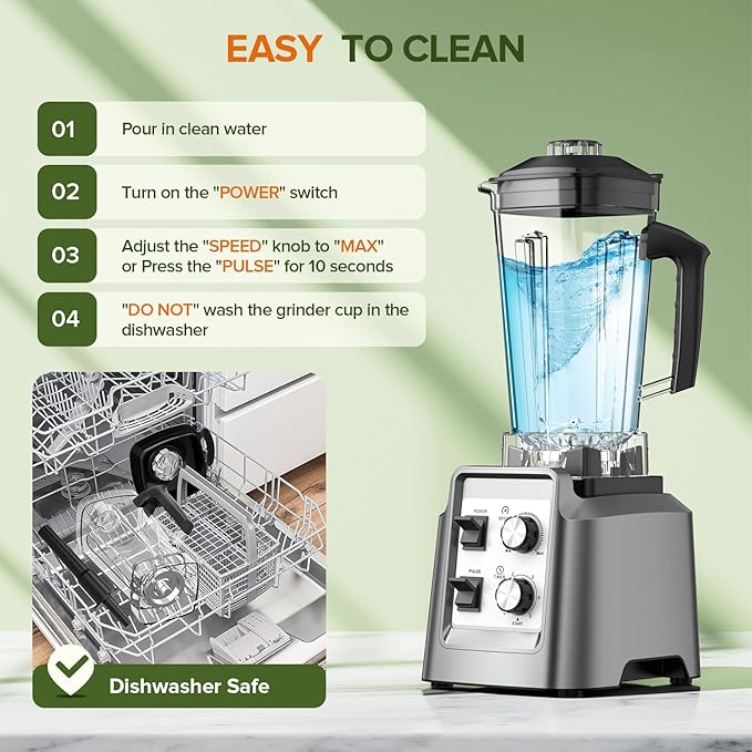 Blender for Smoothies, 2-in-1 Blender & Grinder Combo, Smoothie Maker, 68 Oz Pitcher, BPA-Free Countertop Blenders for Ice Crushing, Frozen Fruit, 1800 Watts