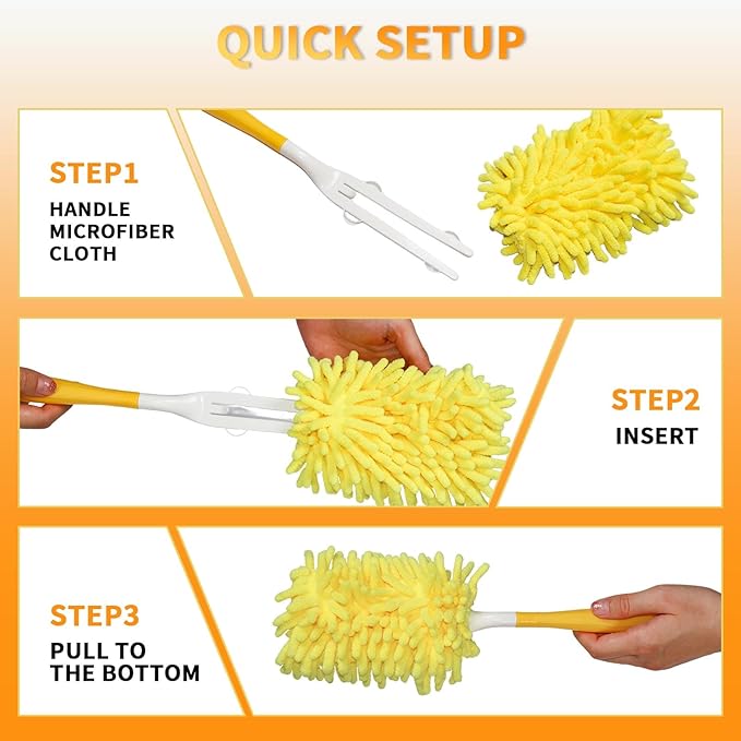 Reusable Duster Refill Compatible with Swiffer Hand Duster - 360 Heavy Duty Microfiber Duster Refills - 4 Pack for Ceiling Fans, Furniture, and Electronics (Yellow,Handle is Not Included)